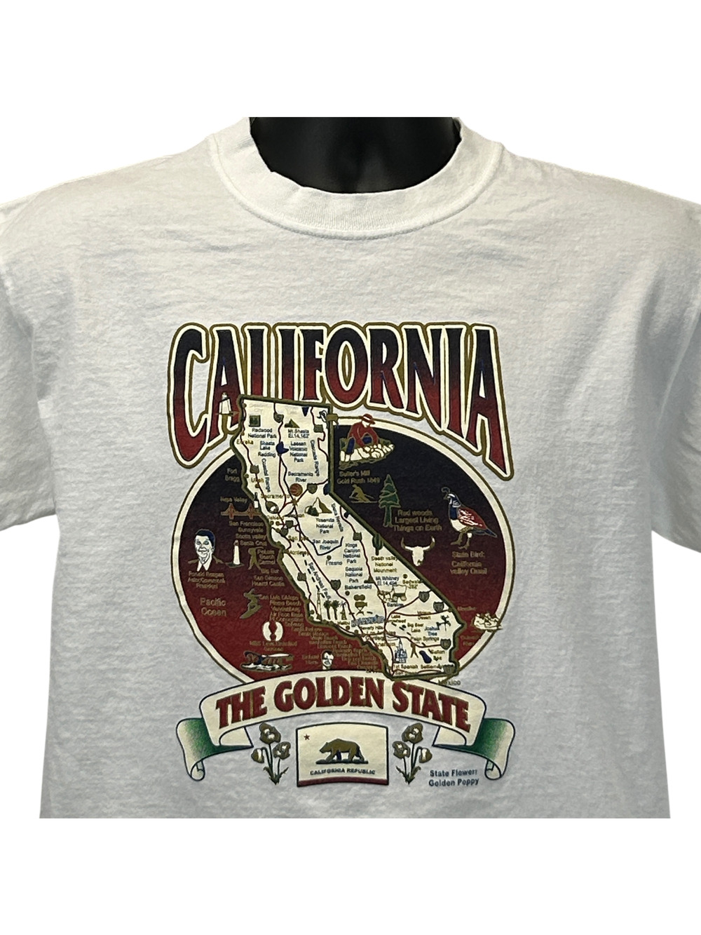 Vintage Y2Ks California The Golden State Map T Shirt White Tourist Tee M Medium